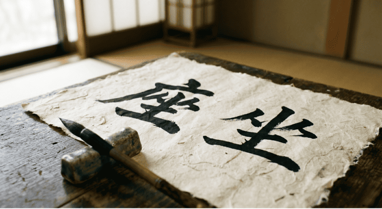 「座」と「坐」、2つの漢字の筆文字。意味の違いが表記の違いに表れています